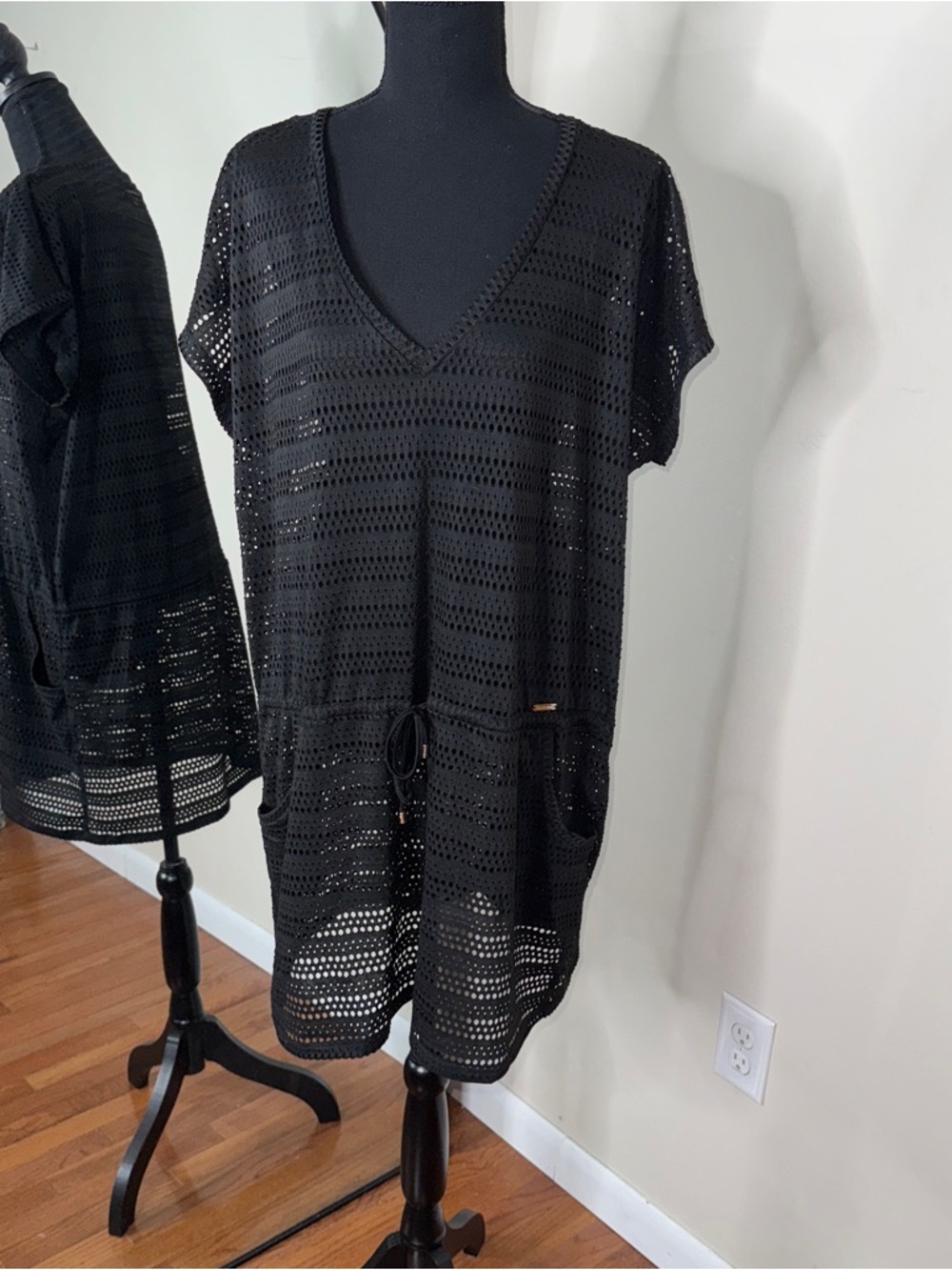 Calvin Klein Black Crochet Swim Dress Coverup Vacation Resortwear Size L/XL - Picture 2 of 6
